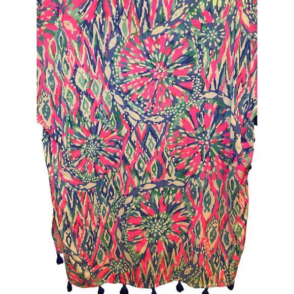 Lilly Pulitzer Women XS Top Tunic‎ Short Sleeve Sydney Caftan Pink Blue Tassels - Picture 12 of 16